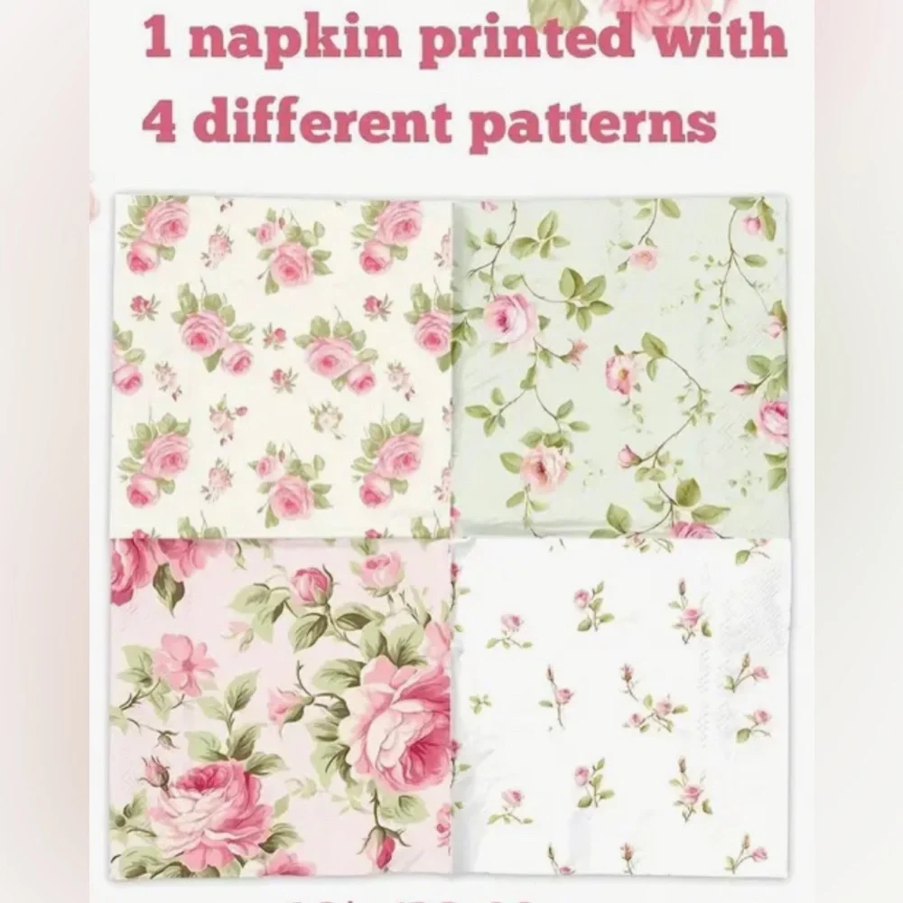 Set of 20 Four Unique Designs of Roses in One Floral Luncheon Napkins